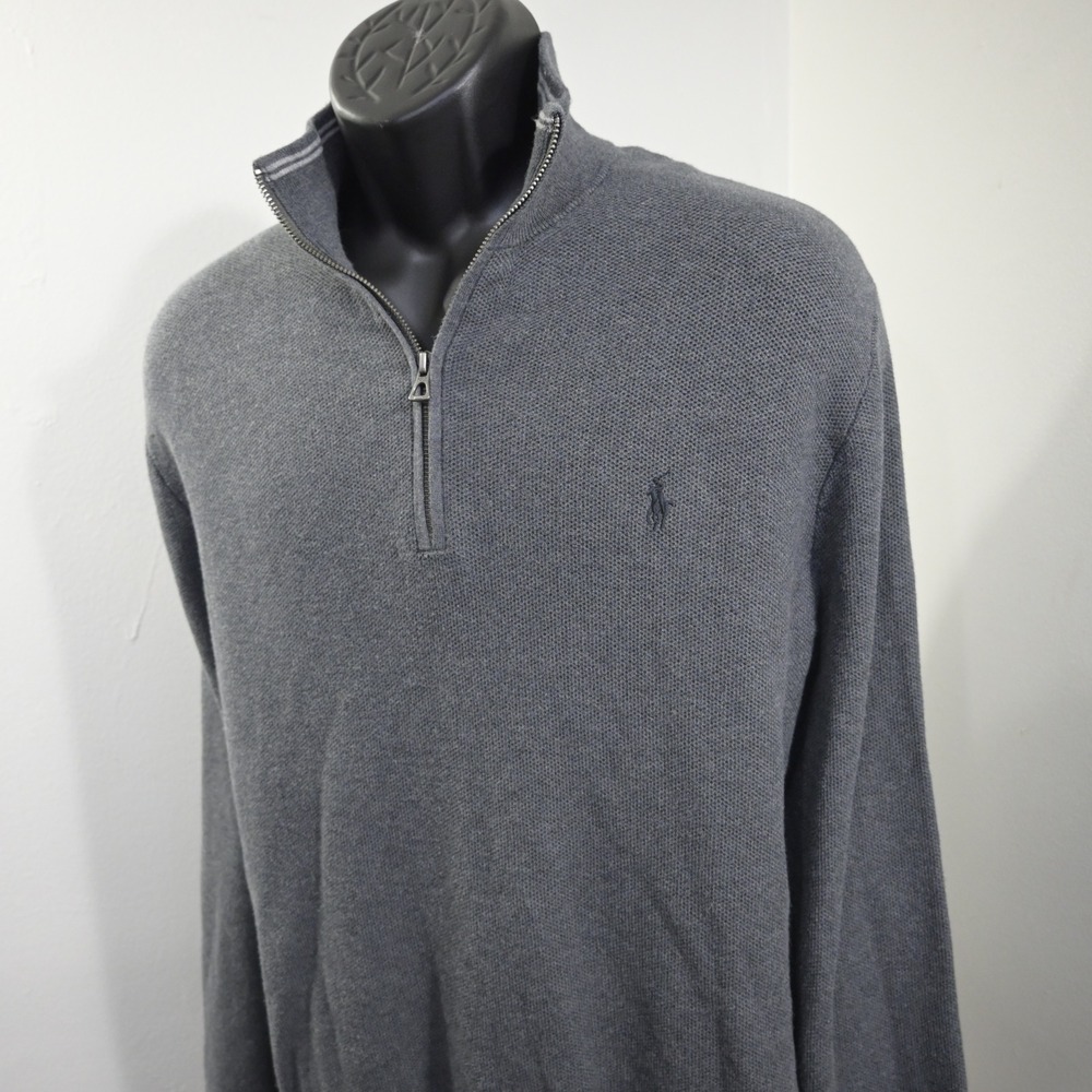 Polo Ralph Lauren Quarter Zip Pullover Mens XL Gray Pima Cotton Mesh Knit Pony